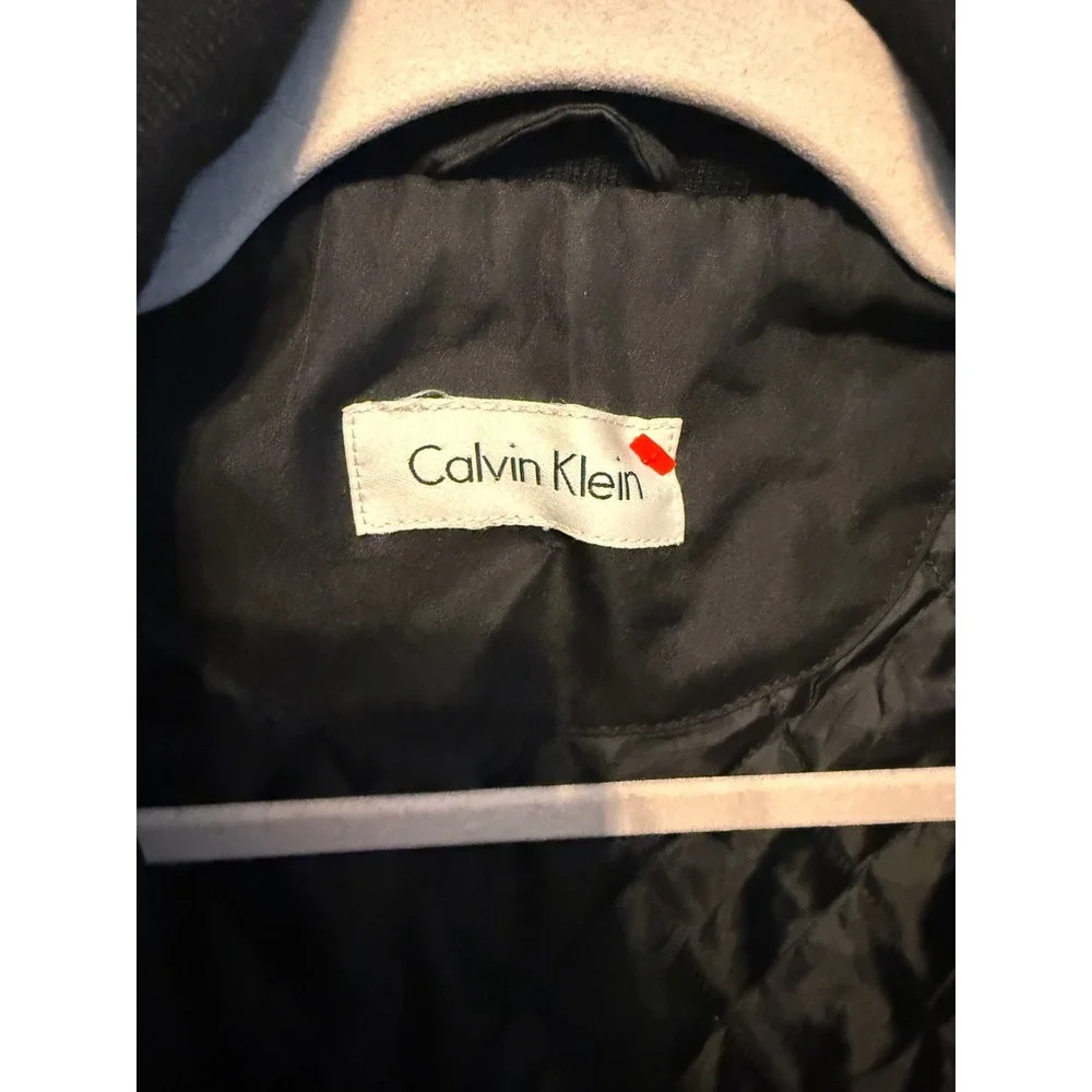 Calvin Klein Mens Black Wool Blend Quilted Lined Zip Up Button Front Coat Jacket